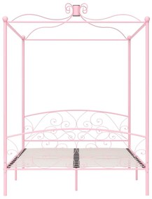 Letto a Baldacchino Rosa in Metallo 160x200 cm