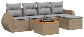 Set divano da giardino 6 pz con cuscini beige in polyrattan