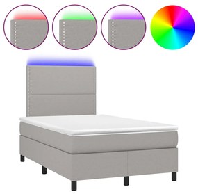 Letto a molle materasso e led grigio chiaro 120x200 cm tessuto