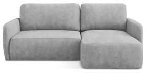 Divano angolare grigio chiaro allungabile/con contenitore (con penisola a destra/con chaise lounge) con rivestimento in ciniglia Lilo – Makamii