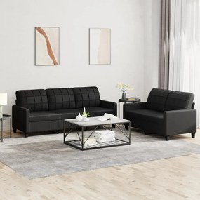 Set Di Divani 2 Pz Con Cuscini Nero İn Similpelle /