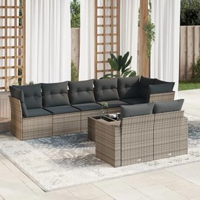 Set Divano da Giardino 9 pz con Cuscini Grigio in Polyrattan