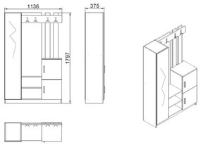 Mobile Ingresso Con Scarpiera Appendiabiti E Specchio 113x35x180 Rovere E Antracite Roger