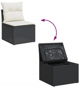 Set divani da giardino 14pz con cuscini in polyrattan nero