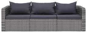 Set divani da giardino 3 pz con cuscini grigio in polyrattan