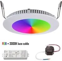 KIT faretto slim incasso cromoterapia giochi luce dimmerabile LED 8W RGB RGBW 24V centralina WiFi Alexa Google foro 13cm