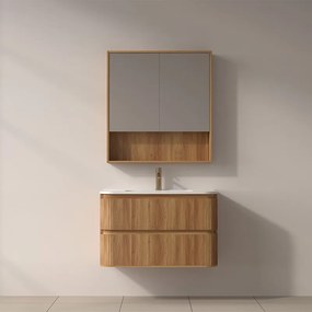 Mobile bagno 80 cannettato con lavabo incasso ceramica | KAM-NORTH-80C - KAMALU