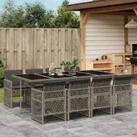 Set da Pranzo da Giardino 9 pz con Cuscini in Polyrattan Grigio 3210740