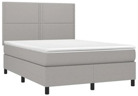 Letto a molle materasso e led grigio chiaro 140x200 cm tessuto