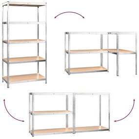 Scaffali Resistenti 5 Strati 2 pz Argento Acciaio e Multistrato