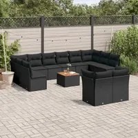 Set Divani da Giardino 13pz con Cuscini Nero in Polyrattan 3256244