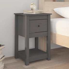 Comodini 2 pz Grigia 40x35x61,5 cm in Legno Massello di Pino