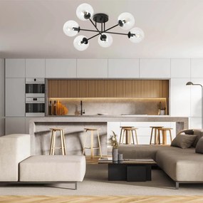 Lampadario da soffitto Brendi 6B Nero con sfere trasparenti E14