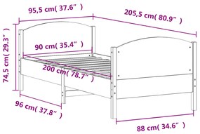 Giroletto con Testiera Marrone Cera 90x200 cm Massello Pino