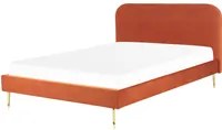 Letto arancione velluto tappezzeria King Size gambe dorate testiera con rete a doghe 180 x 200 design minimalista