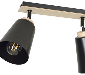 Plafoniera Faretti Spot Orientabili 3 Luci Xiwangmu Acciaio Nero E Legno Naturale