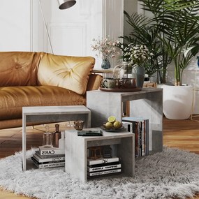 Tavolini Impilabili 3 Pz Grigio Cemento İn Truciolato /
