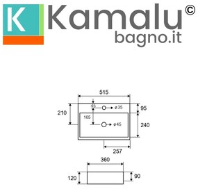 Kamalu - lavandino da appoggio rettangolare in ceramica bianca | litos-250