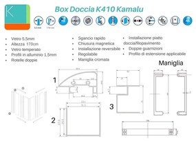 Kamalu - box doccia angolo 70x70 altezza 170cm vetro serigrafato k410
