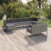 Set Divani da Giardino 9 pz con Cuscini in Polyrattan Grigio 3094550