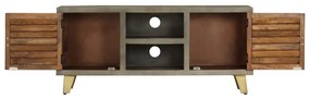 Mobile tv legno massello di mango grigio e ottone 110x30x48cm