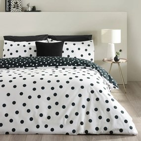 Set copripiumino e federa bianco e nero per letto matrimoniale 3 pezzi 200x200 cm Polka Dot – Catherine Lansfield