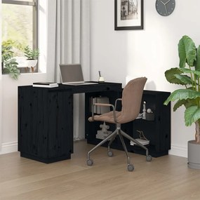Scrivania Nera 110x50x75 Cm İn Legno Massello Di Pino /