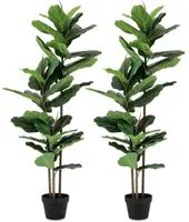 Set 2 Piante Artificiali con Vaso 100x60x145 cm Ficus Lyrata in Plastica