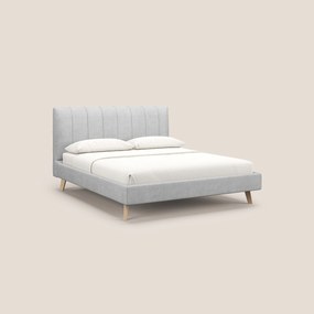 Selene letto imbottito con piedini naturali sfoderabile in tessuto impermeabile T02 grigio chiaro