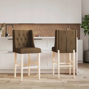 Sedie da bar 2 pz in legno massello di hevea e tessuto