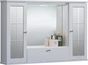 Specchiera mobile contenitore da bagno MERCURIO 80 bianco lucido a 2 ante con specchi e luce LED