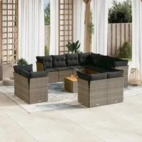 Set Divani da Giardino 12 pz con Cuscini Grigio in Polyrattan 3223946