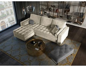 Divano letto angolare in velluto beige, angolo sinistro Santo - Milo Casa