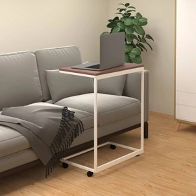 Tavolino con ruote bianco 55x35x70 cm in legno multistrato