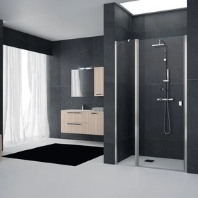 Porta doccia battente con fisso in linea  L 117-121 cm x H 201.7 cm per nicchia in vetro trasparente SP. 6 mm, profilo satinato argento, serie Glam