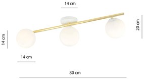 Plafoniera Contemporanea 3 Luci Eracle In Acciaio Oro E Sfere Vetro Bianco