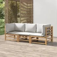 Set Salotto da Giardino 3pz con Cuscini Grigio Chiaro Bamb