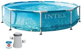 Intex - 28208NP – Piscina Fuori Terra Metal Frame Beachside Rotonda, Pompa Filtro 1250 L/h, 4485 l, Acciaio e pvc, Multicolore, 305x76 cm