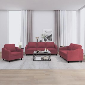 Set Di Divani 3 Pz Con Cuscini Rosso Vino İn Tessuto /
