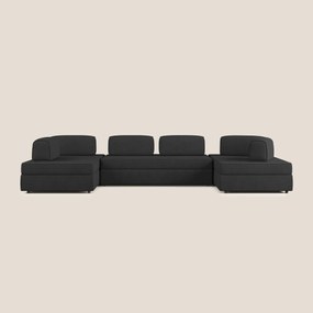 Liberty divano panoramico con pouf estraibile e schienali movibili in tessuto morbido impermeabile T02 nero