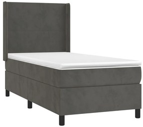 Letto a molle con materasso e led grigio scuro 90x190cm velluto
