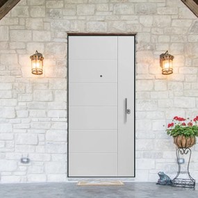 Porta blindata YALE Seal L 80 x H 210 cm in PVC bianco, apertura spingere a sinistra, falso telaio incluso