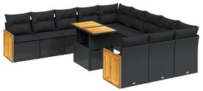 Set Divani da Giardino 11 pz con Cuscini in Polyrattan Nero