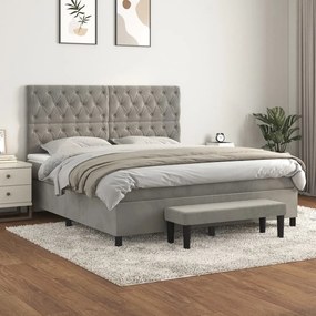 Giroletto A Molle Con Materasso Grigio Chiaro 160x200cm Velluto /