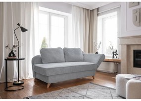 Chaise longue grigio chiaro (con penisola a destra) con rivestimento in velluto a coste Chic Charlotte – Miuform