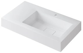 Lavabo integrale rettangolare vasca a destra L 80.5 x H 15 x P 46 cm in resina bianco opaco