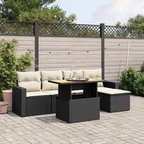 Set divano da giardino 6 pz con cuscini nero in polyrattan