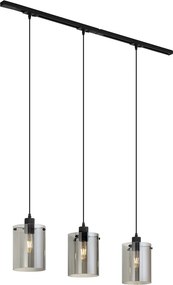 Sistema a binario monofase moderno nero con 3 lampade a sospensione in vetro fumé - Iconic Dome