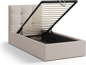 Letto singolo imbottito marrone chiaro con contenitore con rete inclusa 90x200 cm Phaedra – Micadoni