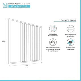 Box doccia nicchia 130cm con anta ad apertura laterale a soffietto in PVC Teti